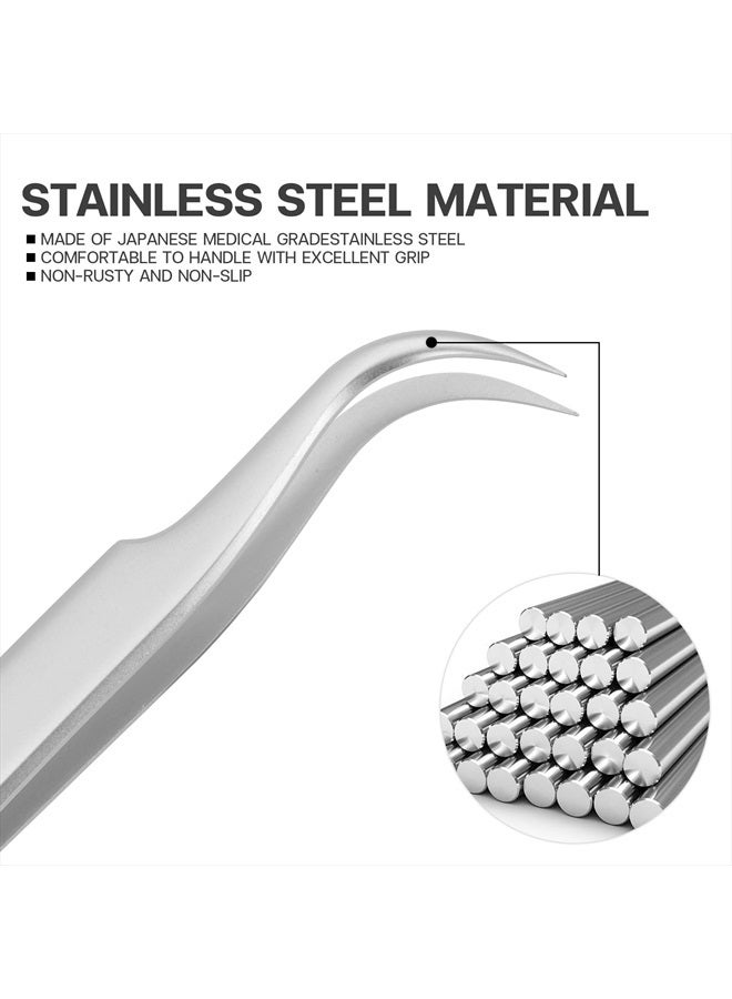 Pretty memory Lash Extension Tweezers, Curved Tweezers for Professional Grafting, Precision Stainless Steel Eyelash Extension Tweezers, Silver - Image 4