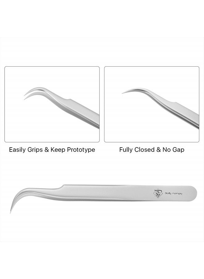 Pretty memory Lash Extension Tweezers, Curved Tweezers for Professional Grafting, Precision Stainless Steel Eyelash Extension Tweezers, Silver - Image 5