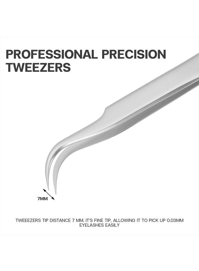 Pretty memory Lash Extension Tweezers, Curved Tweezers for Professional Grafting, Precision Stainless Steel Eyelash Extension Tweezers, Silver - Image 3