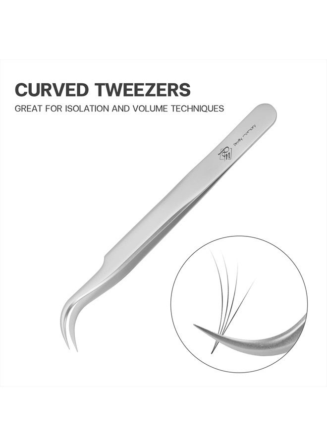 Pretty memory Lash Extension Tweezers, Curved Tweezers for Professional Grafting, Precision Stainless Steel Eyelash Extension Tweezers, Silver - Image 2