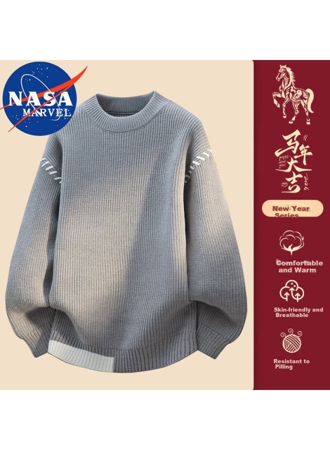 Nasa Marvel Men's Autumn Winter Loose Cable Knit Sweater Thick Warm Gray 4XL