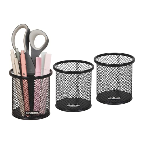 Mind Reader Pen and Accessories Holder Desktop Organizer Office Metal Mesh 35L x 35W x 375H Set of 3 Black - Image 1