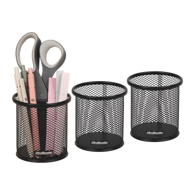 Mind Reader Pen and Accessories Holder Desktop Organizer Office Metal Mesh 35L x 35W x 375H Set of 3 Black - Image 2