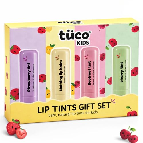 Tuco® Kids Lip Tint Gift Set for Girls | 3 Lip Tint & 1 Lip Balm | Made with 100% Natural Oils & Waxes | Free from Mineral Oils, Synthetic Fragrance and Parabens | Return Birthday Gift for 4-15 Yrs | Travel Friendly & Cruelty-Free - Image 1