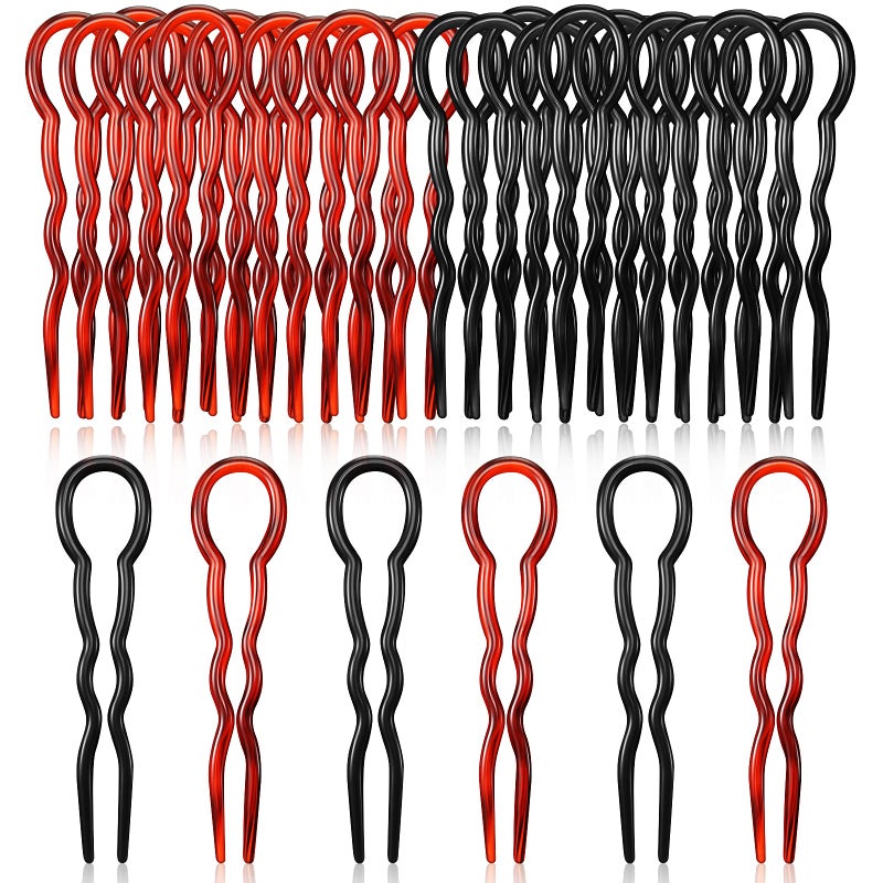 Chuangdi 24 Piece Plastic Hair Bobby Pins U Shaped Grip Pins Fast Spiral Clips Hair Grip for Women Hairstyle Accessories(Black and Coffee) - Image 1