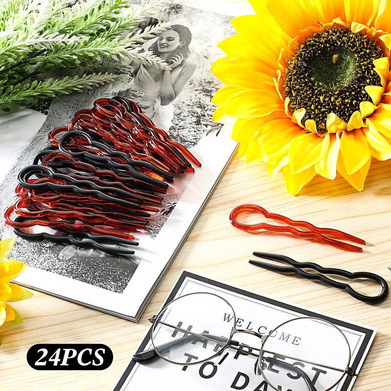 Chuangdi 24 Piece Plastic Hair Bobby Pins U Shaped Grip Pins Fast Spiral Clips Hair Grip for Women Hairstyle Accessories(Black and Coffee) - Image 4