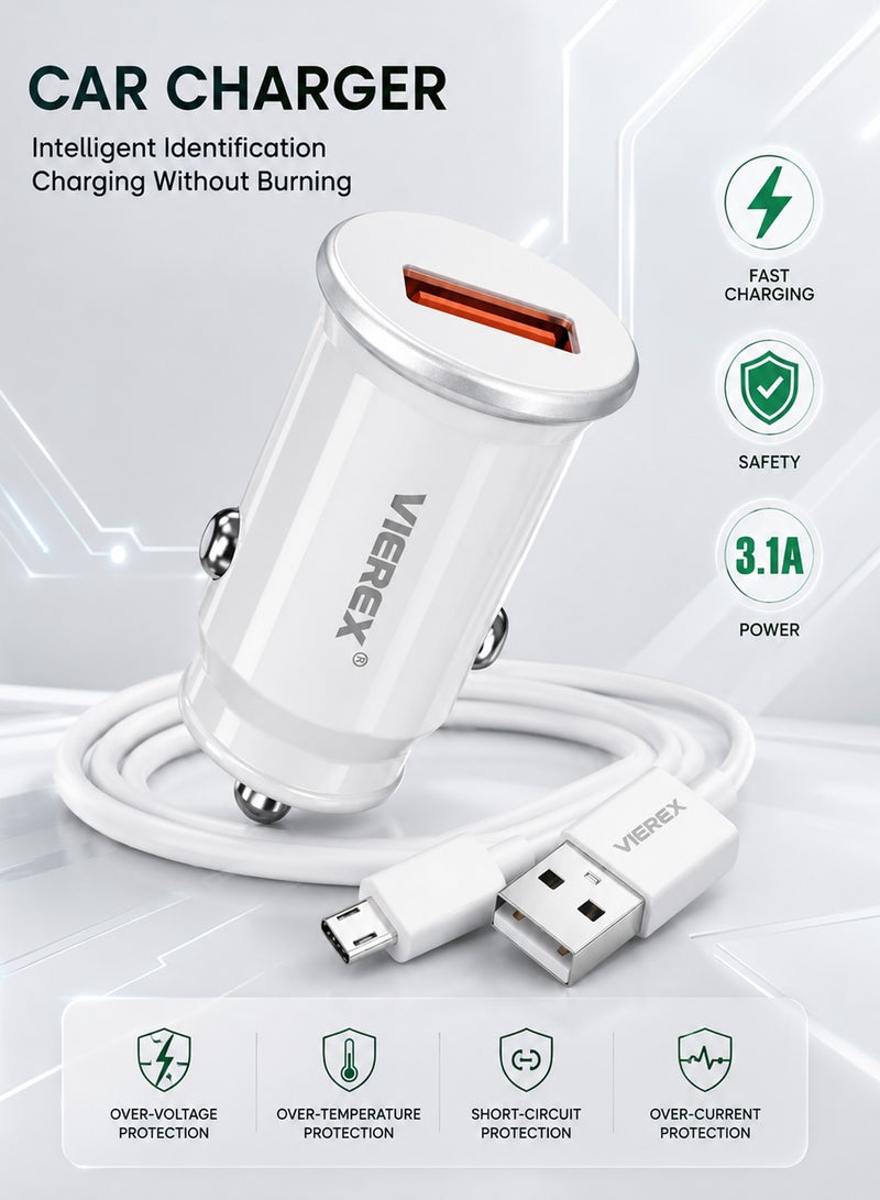 Vierex محول شاحن السيارة Quick Charge 3.0، شاحن سريع 3.1A بمنفذ USB لولاعة السجائر مع تحديد ذكي وكابل شحن ميكرو - Image 5