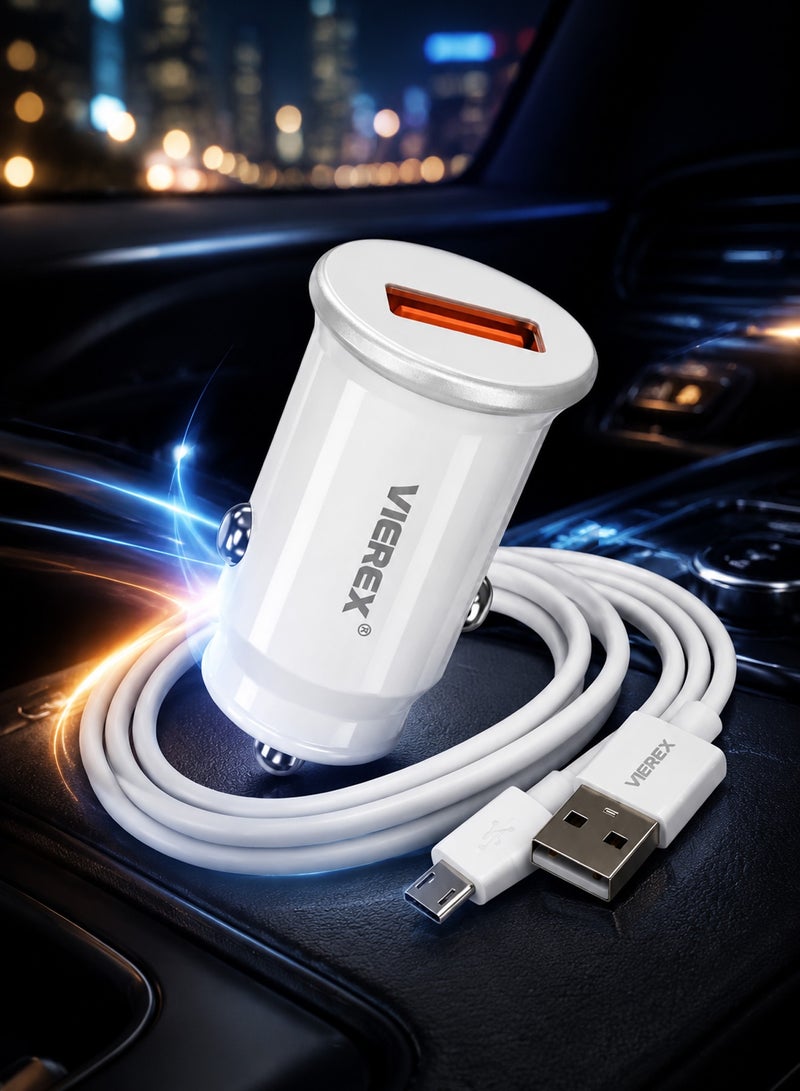 Vierex محول شاحن السيارة Quick Charge 3.0، شاحن سريع 3.1A بمنفذ USB لولاعة السجائر مع تحديد ذكي وكابل شحن ميكرو - Image 2