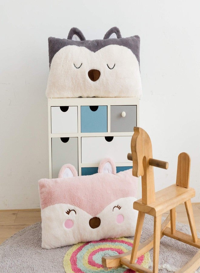 Snugtown وسادة قطنية محشوة على شكل حيوان، وسادة رمي ناعمة جداً للأطفال، وسادة على شكل ثعلب لطيف، 12 × 24 بوصة، وردي، عاجي - Image 4