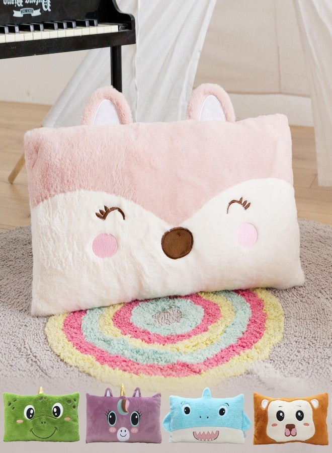 Snugtown وسادة قطنية محشوة على شكل حيوان، وسادة رمي ناعمة جداً للأطفال، وسادة على شكل ثعلب لطيف، 12 × 24 بوصة، وردي، عاجي - Image 1
