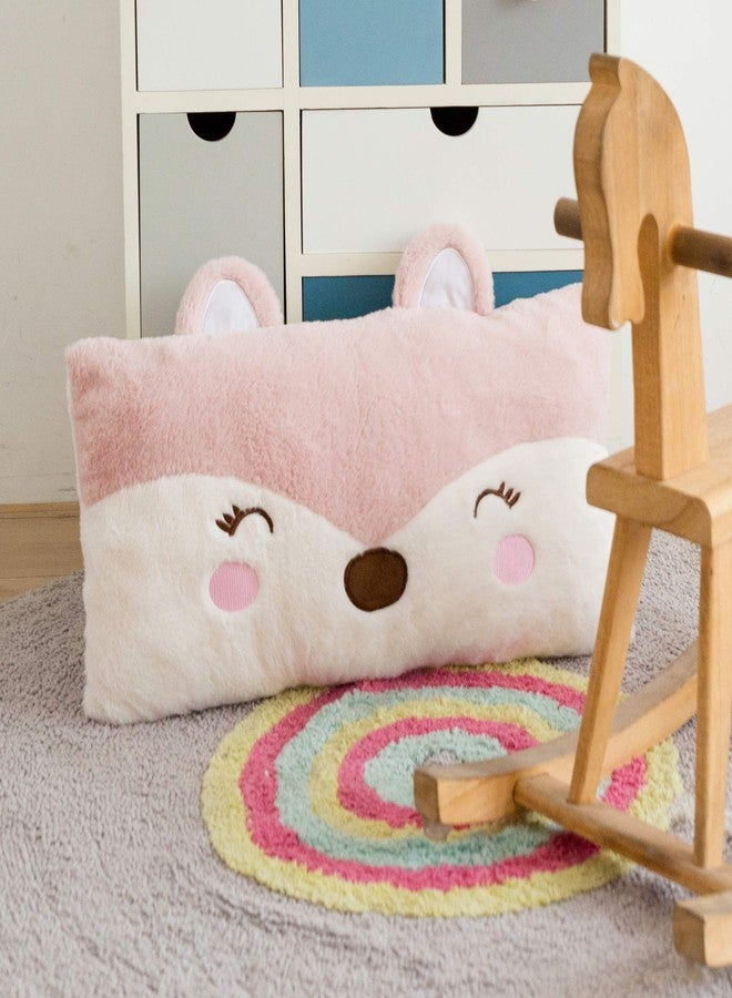 Snugtown وسادة قطنية محشوة على شكل حيوان، وسادة رمي ناعمة جداً للأطفال، وسادة على شكل ثعلب لطيف، 12 × 24 بوصة، وردي، عاجي - Image 2