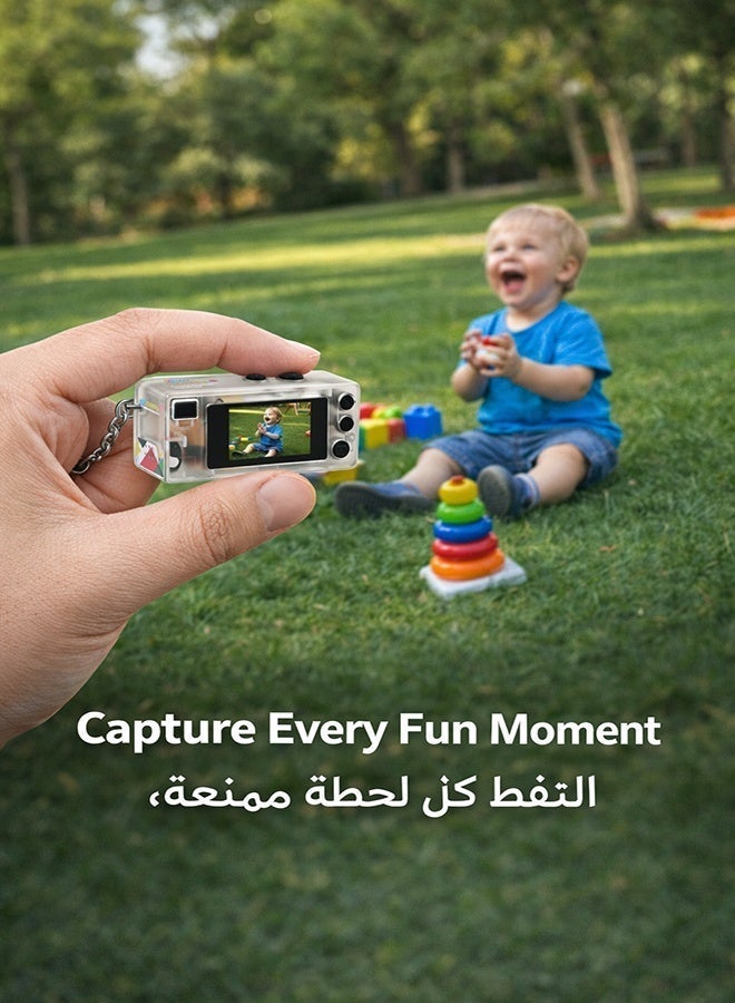 Mini Retro Thumb Camera 1080P HD Video Recorder – Portable Keychain Digital Camera with 0.96" LCD Screen, 130° Wide Angle Lens, and Fill Light – 32GB Memory Card Included – Pocket Vlog Camera for Kids, Teens, and Travel (Transparent) - Image 3