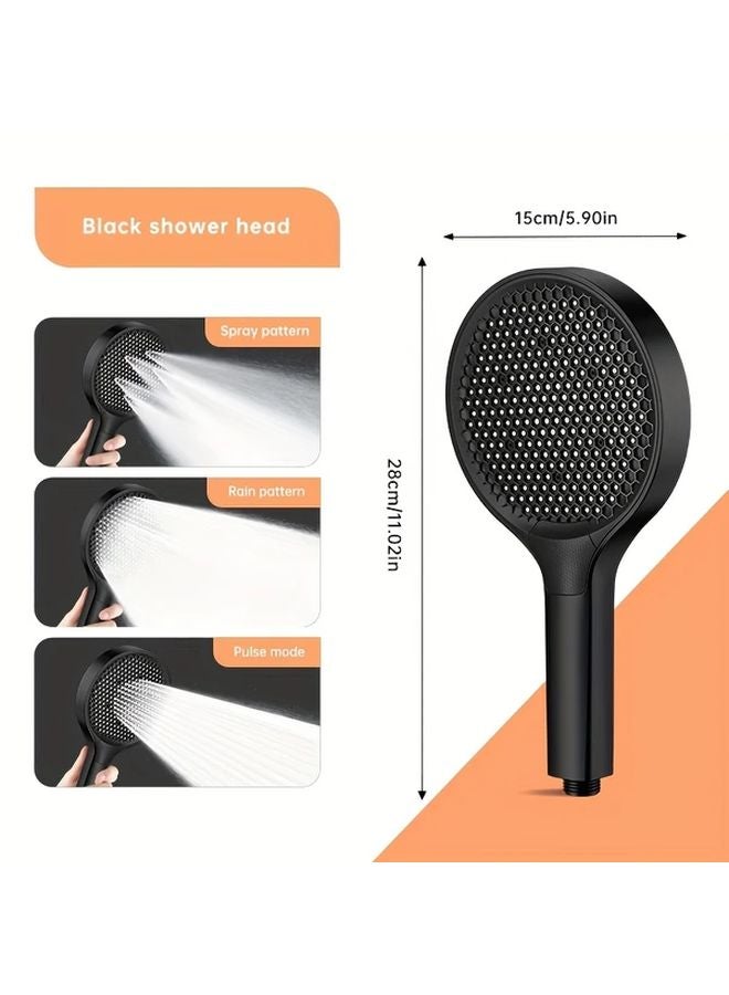 W419 Shower Elegant Black Bathroom Power Spray Head 3 Patterns Wall Mount - Image 1