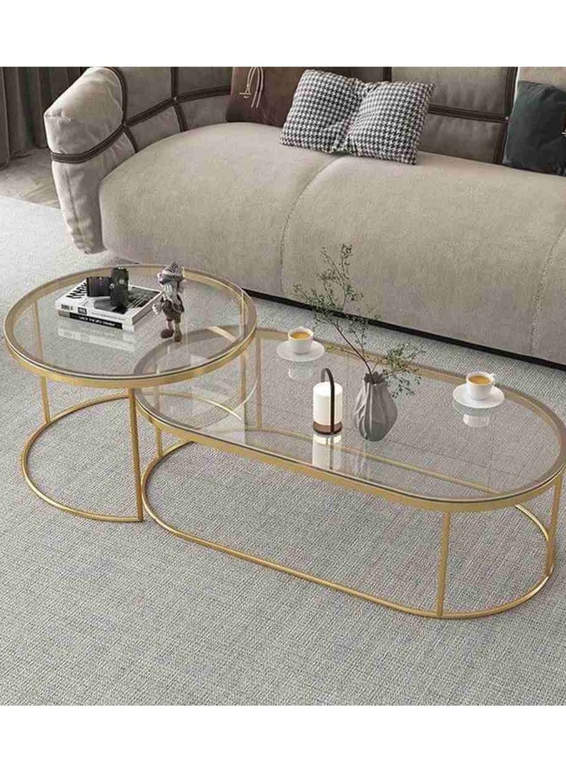 طقم ترابيزات ستيل متداخل سطح زجاج غامق - Image 2