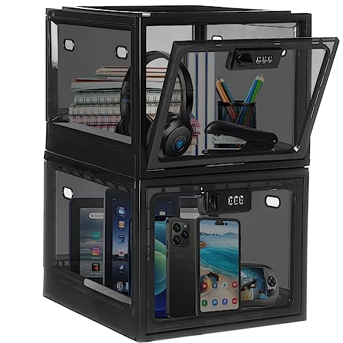 Lalifebuss Combination Lock Boxes for Personal Items Lockable Storage Box for Office LockerSchoolMedicineSnacksPhone JailElectronicHome 2 PackBlack - Image 1