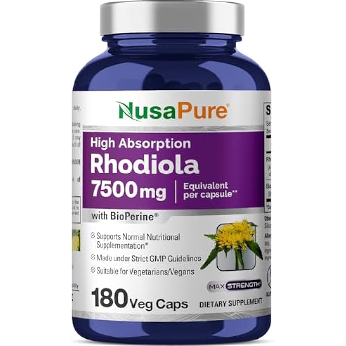 NusaPure Rhodiola Rosea 7,500mg 180 Veggie Capsules (Non-GMO, Extract 30:1, Vegan & Gluten-Free) Bioperine - Image 1