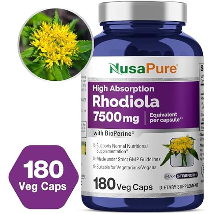 NusaPure Rhodiola Rosea 7,500mg 180 Veggie Capsules (Non-GMO, Extract 30:1, Vegan & Gluten-Free) Bioperine - Image 4