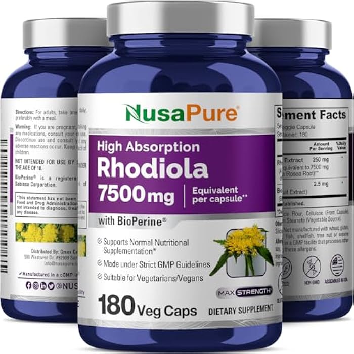 NusaPure Rhodiola Rosea 7,500mg 180 Veggie Capsules (Non-GMO, Extract 30:1, Vegan & Gluten-Free) Bioperine - Image 5