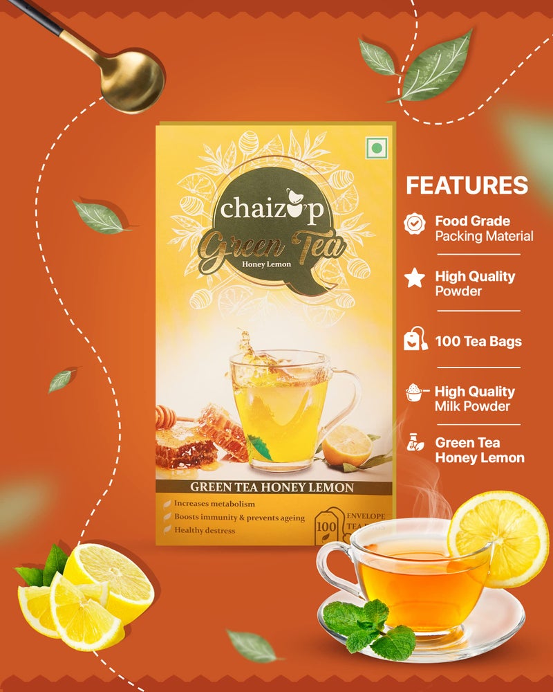 Chaizup Green Tea Lemon Honey - 25 Tea Bags | Green Tea with Honey Lemon Flavours | 25 Servings | 50g - Image 3