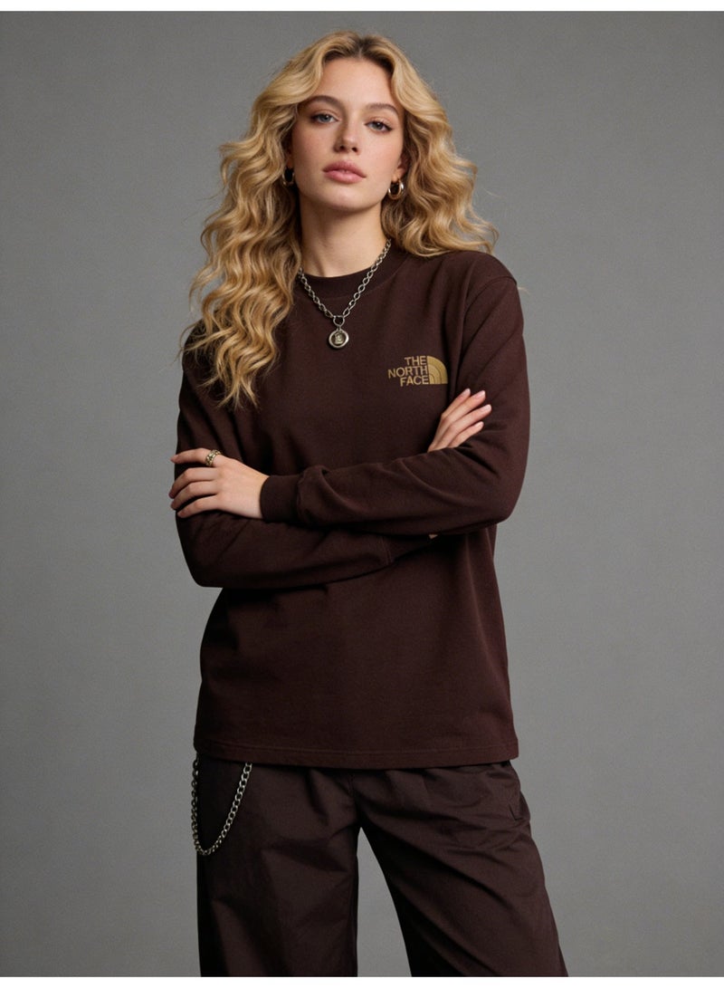 The North Face cotton long-sleeved T-shirt is printed with the letter Logo and weighs 320g. It is unisex, loose and comfortable. The cotton fabric is soft and breathable, popular for youth sports and leisure, and the top is soft and skin-friendly. - Image 2