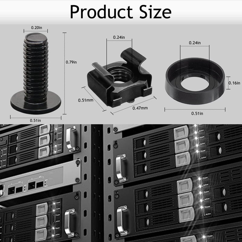 Leadrise 50-Pack M6 x 16mm Computer Rack Mount Cage Screws, Nuts & Washers for Server Cabinet - Black - Image 2