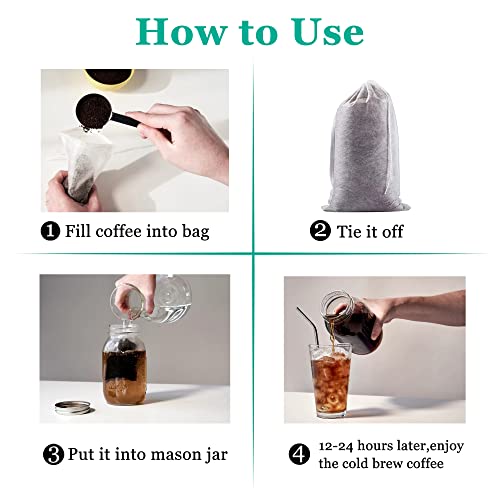 Yzurbu 200pcs 4''x6'' Cold Brew Coffee Filter Bags, No Mess Disposable Filter Bag with Drawstring for Coffee Grounds & Ice Tea - Image 2