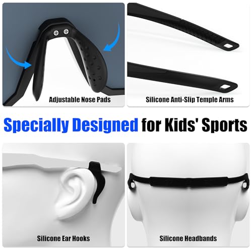 Xtiger X-TIGER Kids Sunglasses Polarized Youth Baseball Sunglasses for 8-14 boys girls UV400 Sports Softball Cycling Glasses black - Image 5