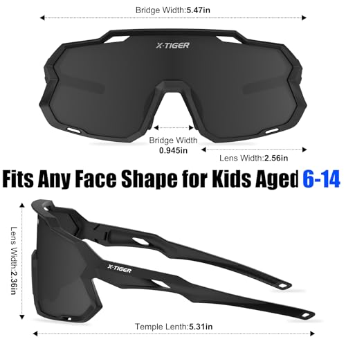 Xtiger X-TIGER Kids Sunglasses Polarized Youth Baseball Sunglasses for 8-14 boys girls UV400 Sports Softball Cycling Glasses black - Image 3