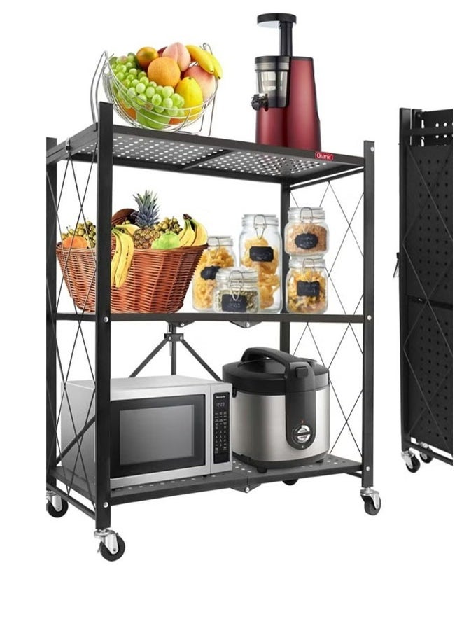 SHEE ONE - Foldable mobile shelving stand for multi-use storage and organization, three levels, black - Image 1