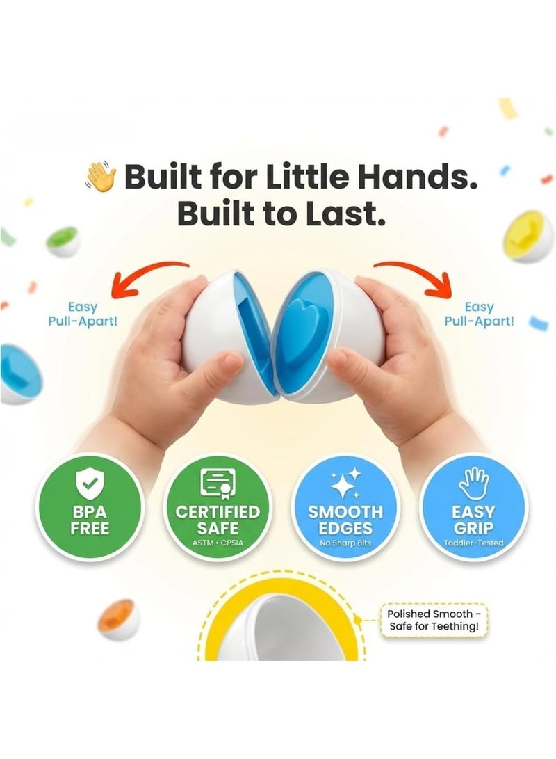 ARGT Matching Eggs 12 Pcs with Hen Storage Case – Shape Sorter Montessori Toy for Toddlers – Color & Shape Recognition Educational Toy for Kids Boys Girls Ages 1 2 3 - Image 4