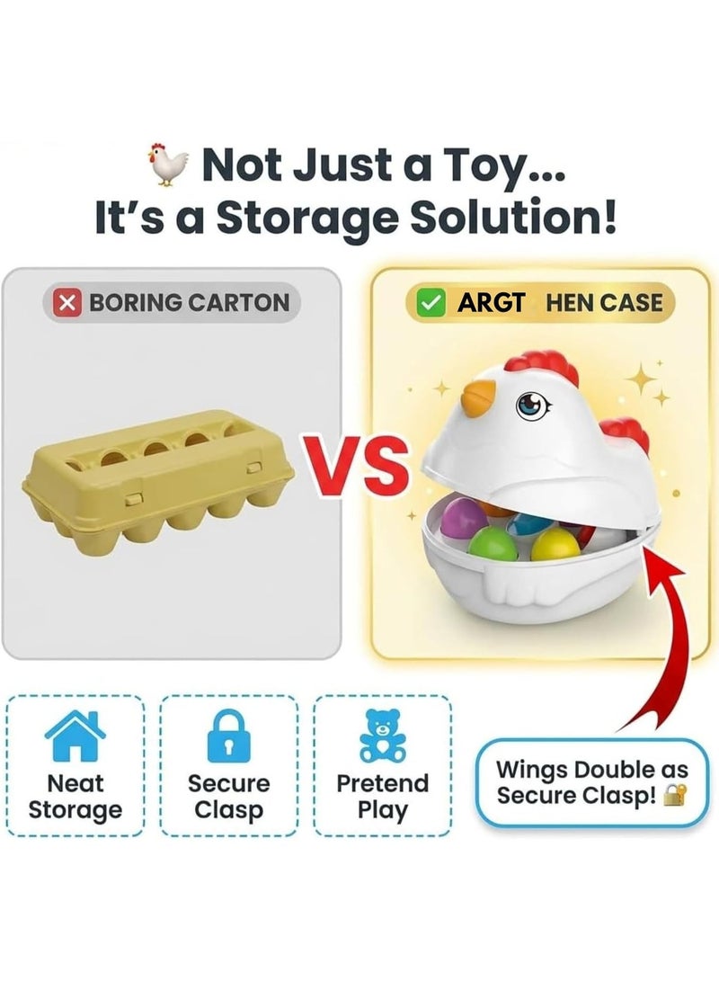 ARGT Matching Eggs 12 Pcs with Hen Storage Case – Shape Sorter Montessori Toy for Toddlers – Color & Shape Recognition Educational Toy for Kids Boys Girls Ages 1 2 3 - Image 3