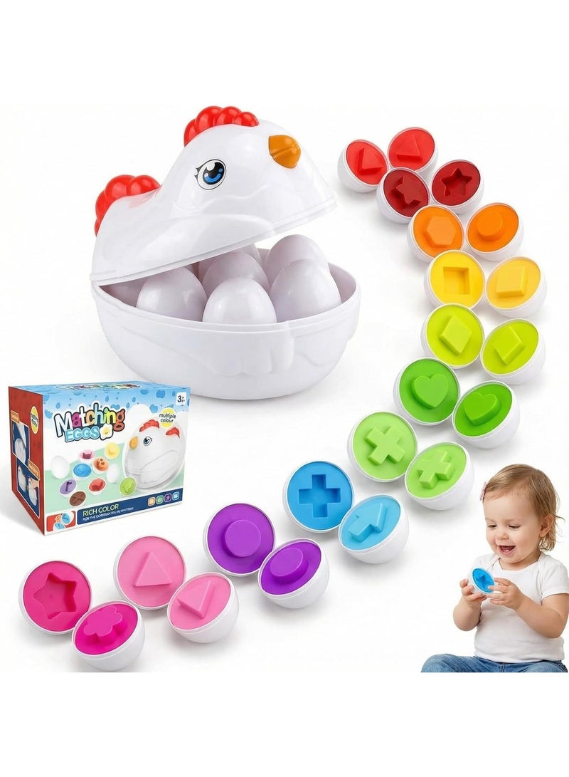ARGT Matching Eggs 12 Pcs with Hen Storage Case – Shape Sorter Montessori Toy for Toddlers – Color & Shape Recognition Educational Toy for Kids Boys Girls Ages 1 2 3 - Image 1