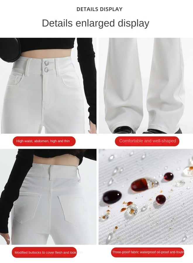 HAPPY White Bootcut Jeans For Women In Autum New Style Small High-waisted Slim Fit Stretch Three-proof Bell-bottom Pants - Image 2