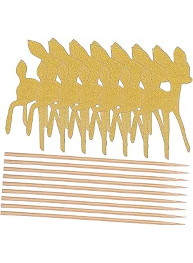Glitter Deer Cake Picks 24pcs For Birthday Party Cupcake Decorations Fawn Theme - Image 1