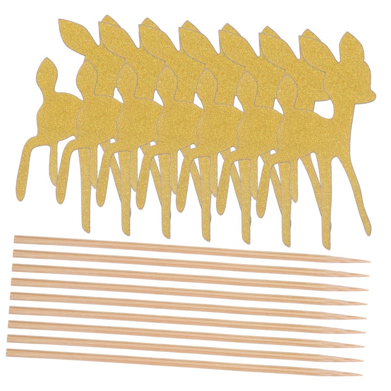 Glitter Deer Cake Picks 24pcs For Birthday Party Cupcake Decorations Fawn Theme - Image 2
