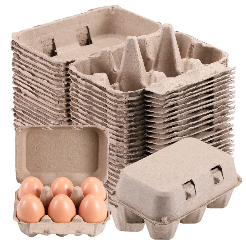 LayHyand Half Dozen Egg Cartons 25 Pack, Blank Natural Pulp Egg Cartons 6 Count for Chicken Eggs Reusable, Storage Tray Strong for Holds Up to Six 6 Egg Carton Cardboard Paper Holder Container for Refrigerator - Image 1