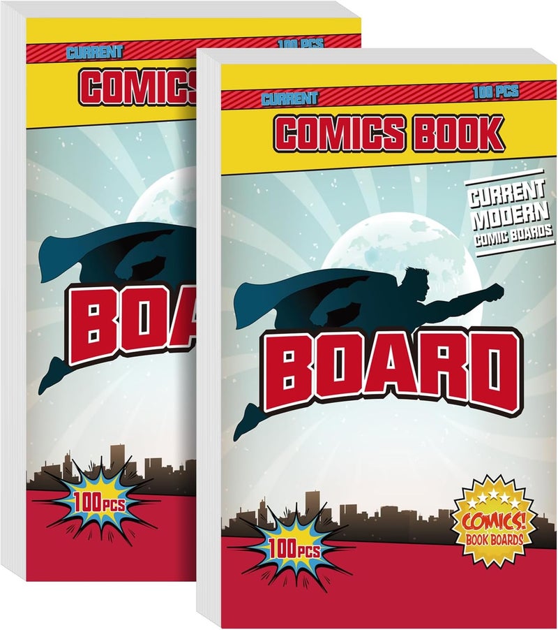 KKU 200ct Current Comic Book Boards, 29 pt Acid Free Comic Book Backing Boards for Comic Book Storage, Thick and Durable Clear Morden Comic Boards White - Image 1