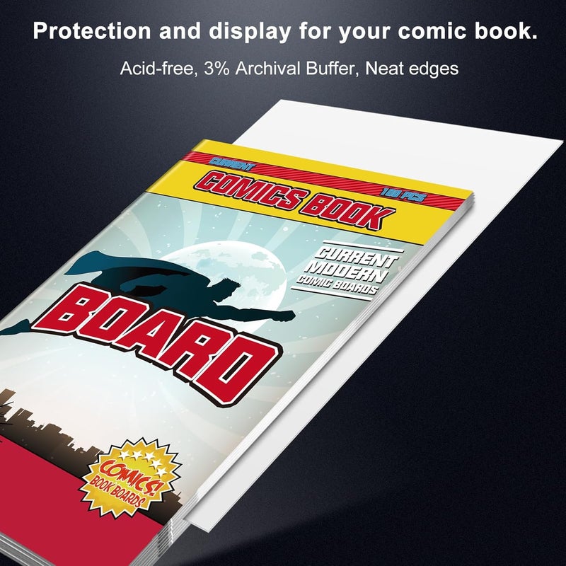 KKU 200ct Current Comic Book Boards, 29 pt Acid Free Comic Book Backing Boards for Comic Book Storage, Thick and Durable Clear Morden Comic Boards White - Image 2