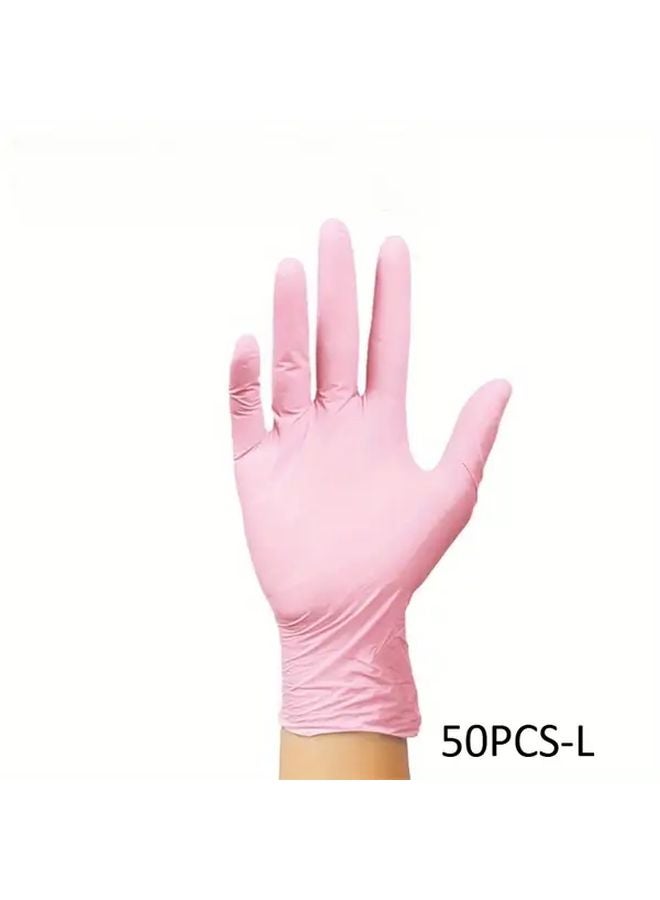 50pcs Bulk Disposable Pink Nitrile Gloves Size L Individually Wrapped Latex Free - Image 1