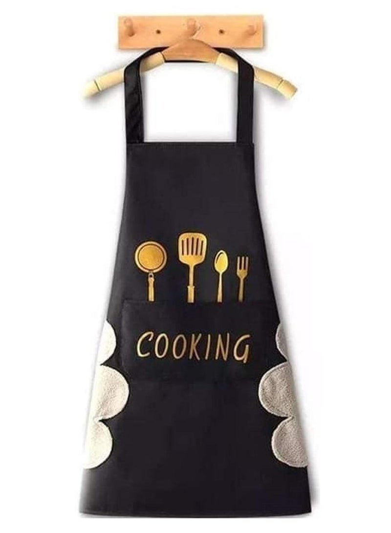 Waterproof and Stain-Resistant Kitchen Apron with Front Pocket, Featuring Microfiber Side Towels for Hand Wiping, Suitable for Men and Women, Ideal for Cooking, Restaurants, and Cafés, Oil-Resistant Fabric Apron with Side Hand Towels, Waterproof Cooking and Baking Apron for Both Genders - Image 1
