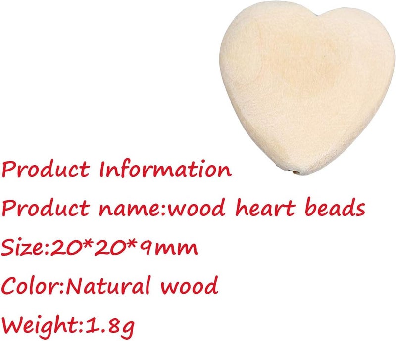 Alenybeby 50pcs Natural 20mm Unfinished Wood Hearts Beads with Holes EcoFriendly Wooden Handing Materials DIY Beading Craft Accessories Heart Beads 50pcs - Image 2