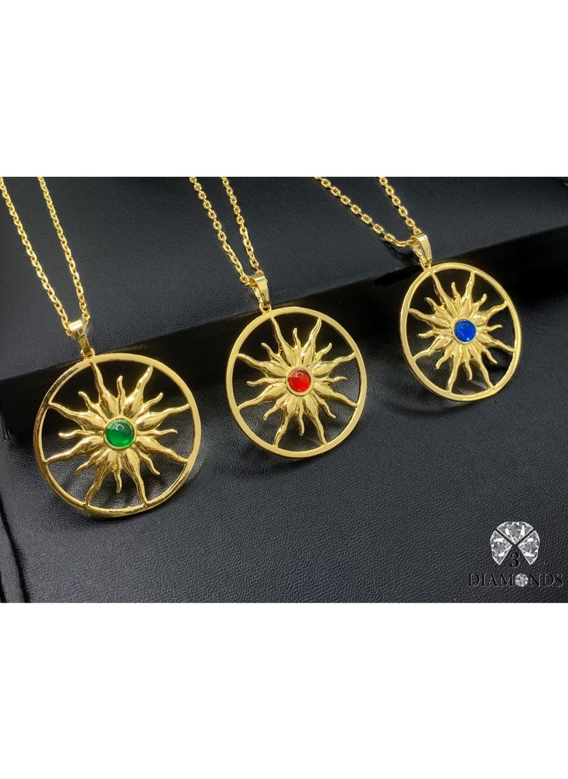 3Diamonds 3DIAMONDS Women’s Gold-Plated Sun Pendant Necklace – Assorted Stone Colors (Random Color Delivery)  - Image 2