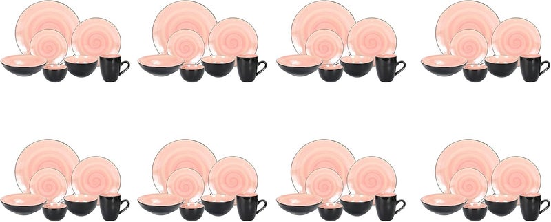 HomeVss Stoneware Sonoma Dinnerware Set Black  Speckled Spin Wash 56pc Set Rose - Image 5