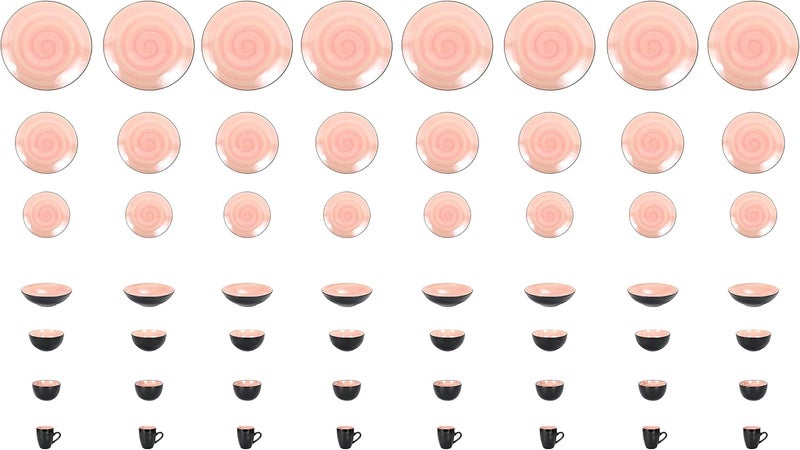 HomeVss Stoneware Sonoma Dinnerware Set Black  Speckled Spin Wash 56pc Set Rose - Image 4