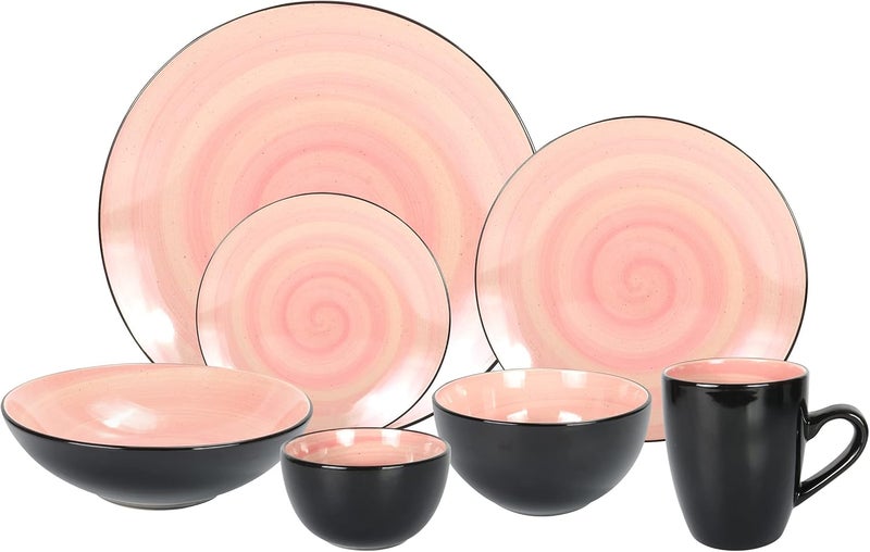 HomeVss Stoneware Sonoma Dinnerware Set Black  Speckled Spin Wash 56pc Set Rose - Image 1
