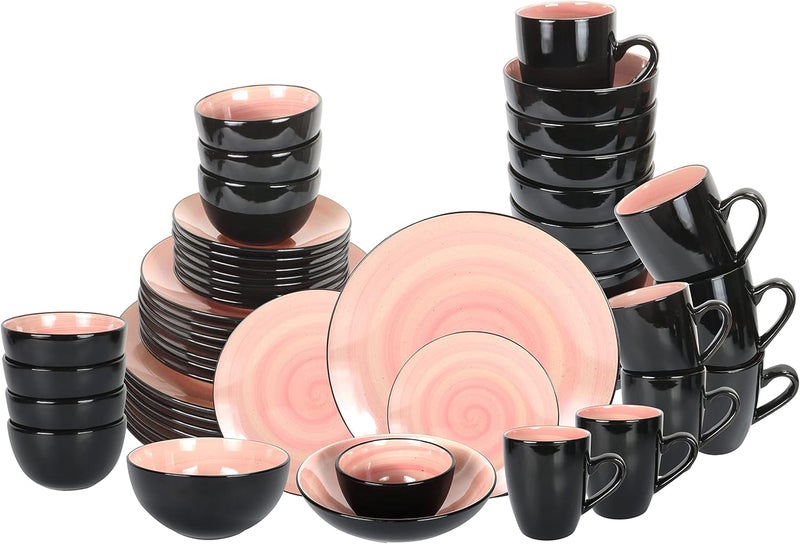 HomeVss Stoneware Sonoma Dinnerware Set Black  Speckled Spin Wash 56pc Set Rose - Image 2
