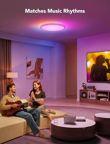 Govee Smart Ceiling Light, RGBIC LED Ceiling Light Fixture, 2400LM Flush Mount Light Fixture, DIY Colors, Works with Alexa, 2200K-6500K Ceiling Lights for Bedroom, Living Room, 12 Inch, 1 Pack - Image 5