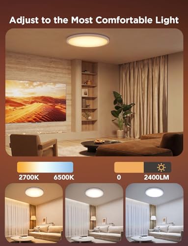 Govee Smart Ceiling Light, RGBIC LED Ceiling Light Fixture, 2400LM Flush Mount Light Fixture, DIY Colors, Works with Alexa, 2200K-6500K Ceiling Lights for Bedroom, Living Room, 12 Inch, 1 Pack - Image 3