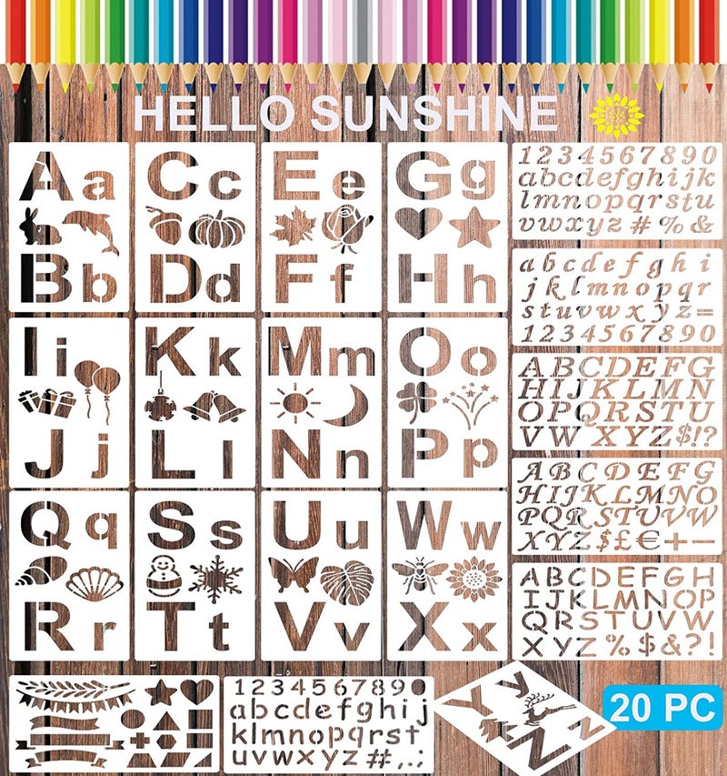 Dequera 20 Pack 4 x 7 Inch Alphabet Stencils Letter Stencil Lettering Alphabet Stencil Stencils Stencils Letters and Numbers Lettering Stencils Bullet Journaling Stencils