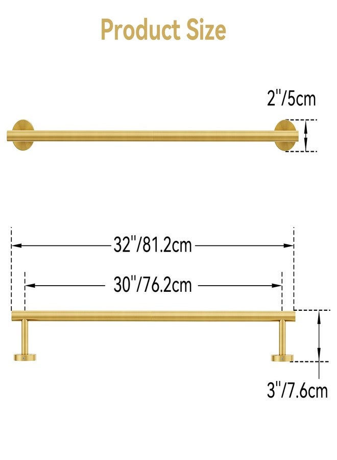 IOQ Brushed Gold Towel Bar, 30 Inch Towel Rack for Bathroom Wall-Mounted, SUS304 Stainless Steel, Total Length 32 Inch - Image 2